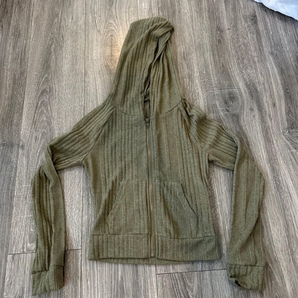 Olive Green Ribbed Hoodie
